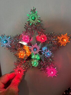 Vintage Lighted Silver Star Tree Topper With 11 Multi-Color Steady-Burning Light